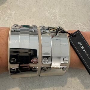 NWT BCBG Maxazaria Tan Leather & Silver Tone Cuff Bracelet